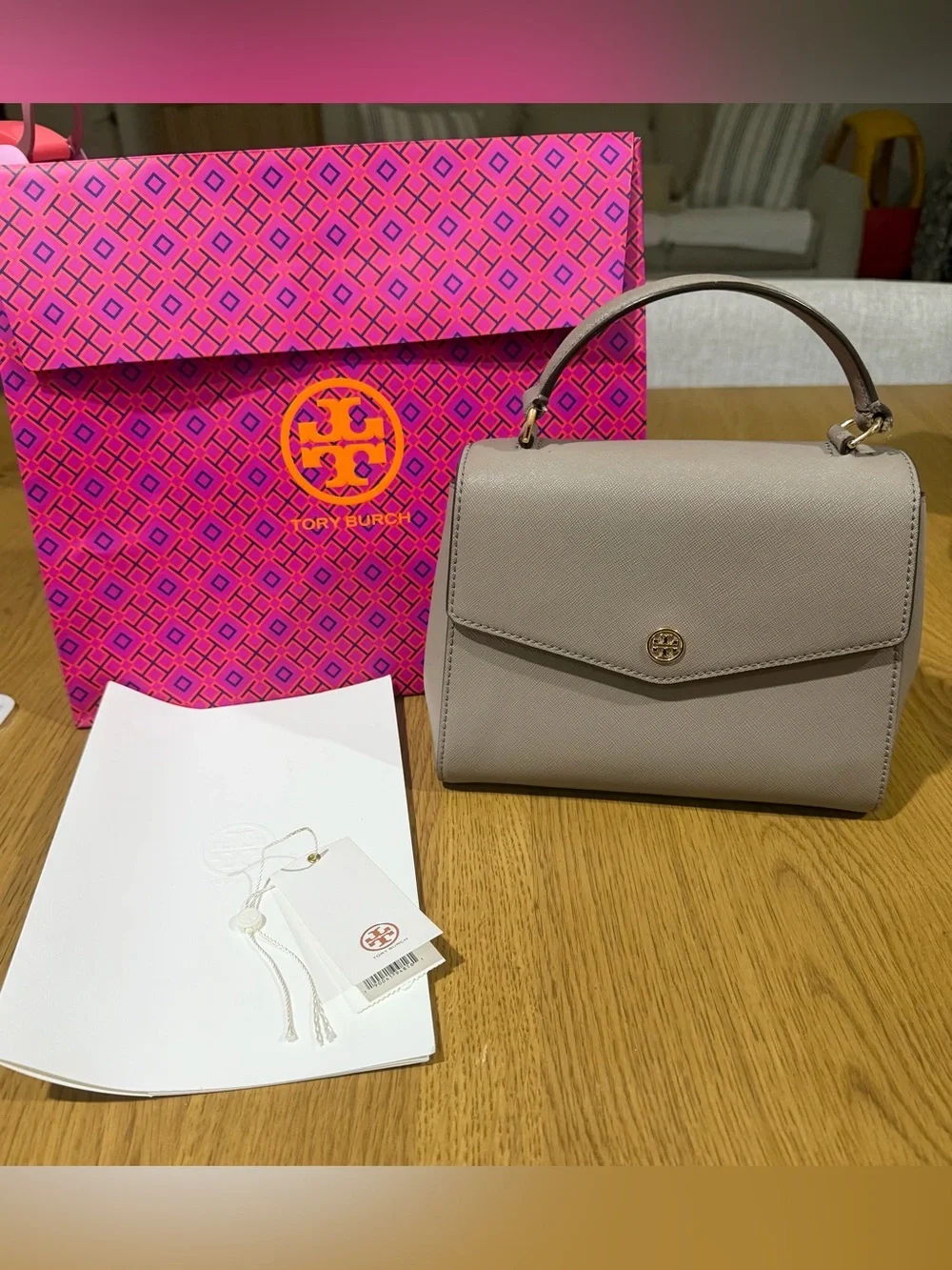 Tory Burch Leather Robinson Small Top Handle Bag